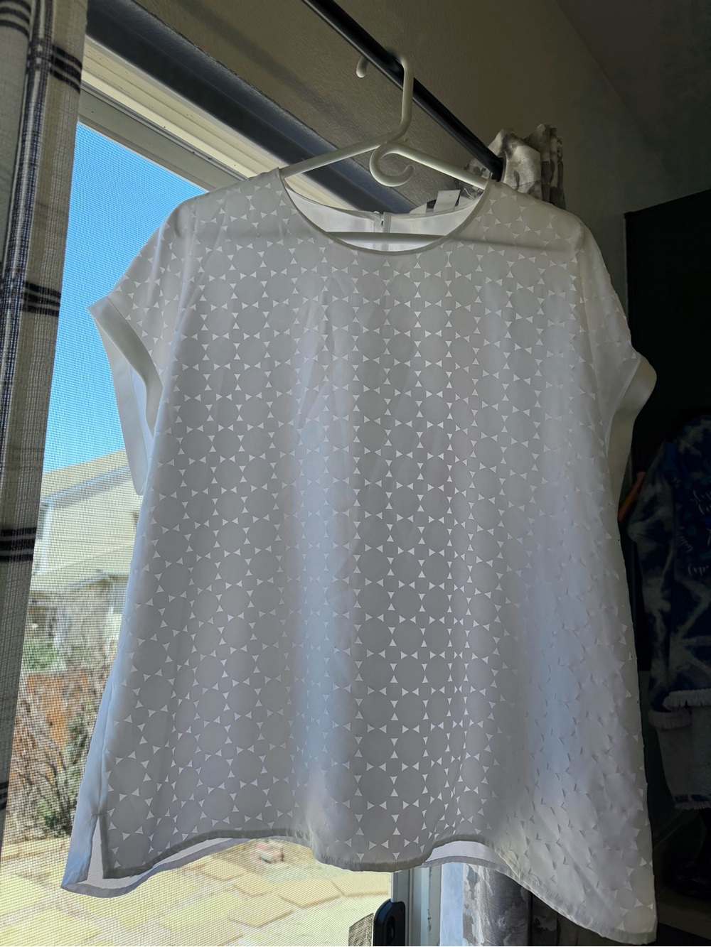 Christopher & Banks White Short Sleeve Eyelet Blouse